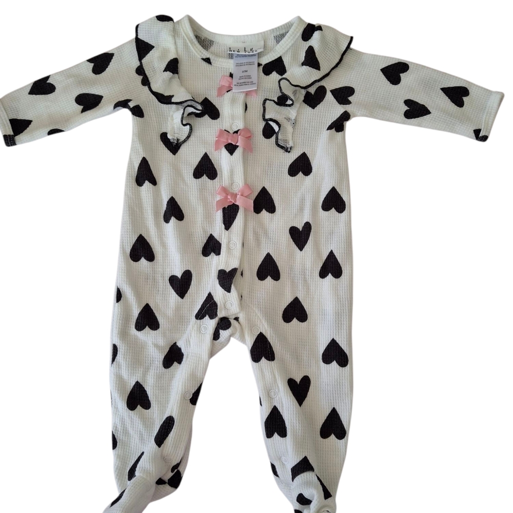 Kids One Piece with Black Hearts and Pink Bows